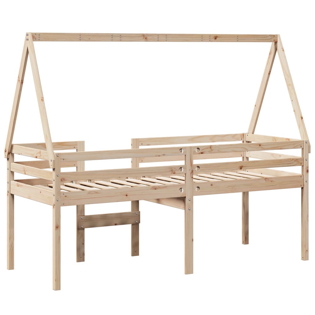 Letto A Soppalco Con Tetto In Legno Massello Di Pino