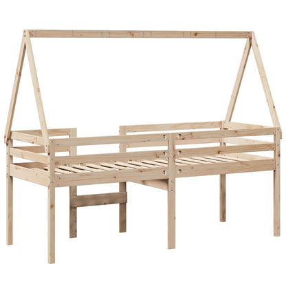 Letto A Soppalco Con Tetto In Legno Massello Di Pino