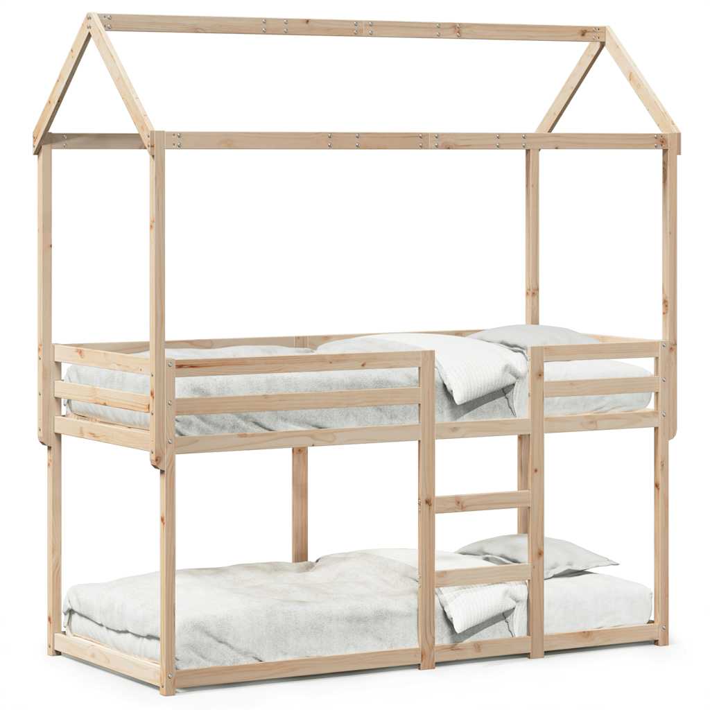 Letto A Castello Con Tetto Legno Massello Pino