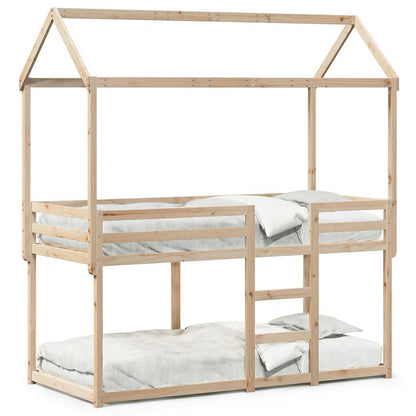 Letto A Castello Con Tetto Legno Massello Pino