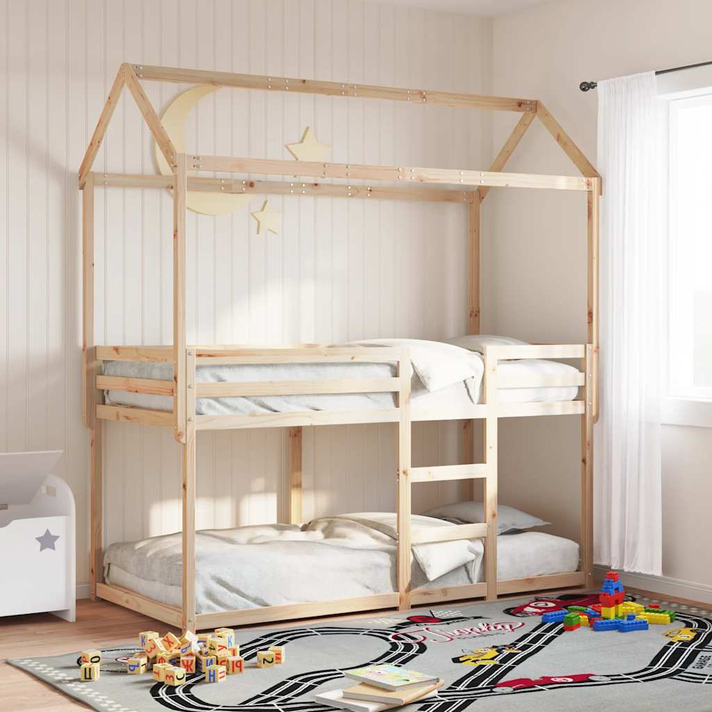 Letto A Castello Con Tetto Legno Massello Pino
