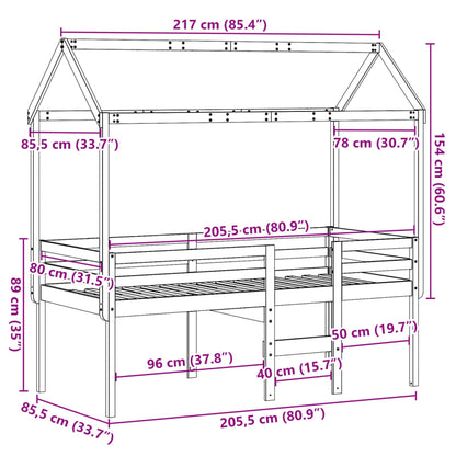 Letto A Soppalco Con Tetto In Legno Di Pino