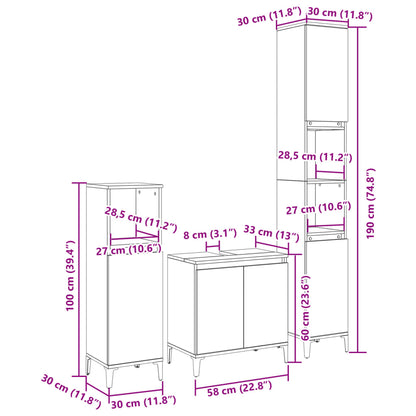 Set Mobili Da Bagno 3 Pz In Legno Multistrato