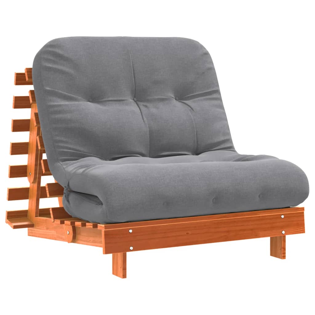 Divano Letto Futon Con Materasso Marrone Cera 80X206X11Cm Pino