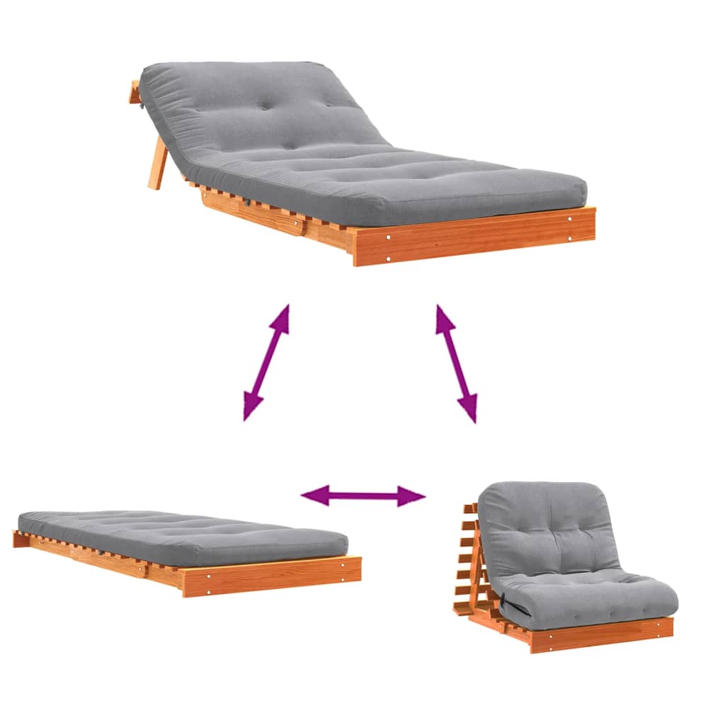 Divano Letto Futon Con Materasso Marrone Cera 80X206X11Cm Pino