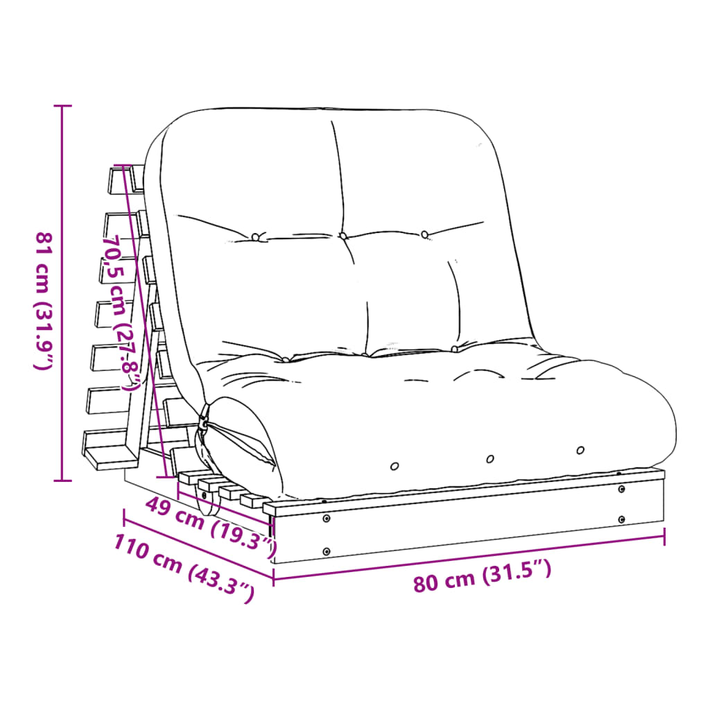 Divano Letto Futon Con Materasso Marrone Cera 80X206X11Cm Pino