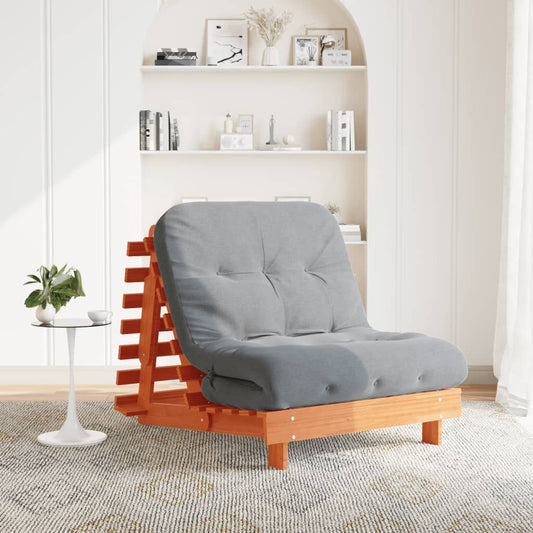 Divano Letto Futon Con Materasso Marrone Cera 80X206X11Cm Pino