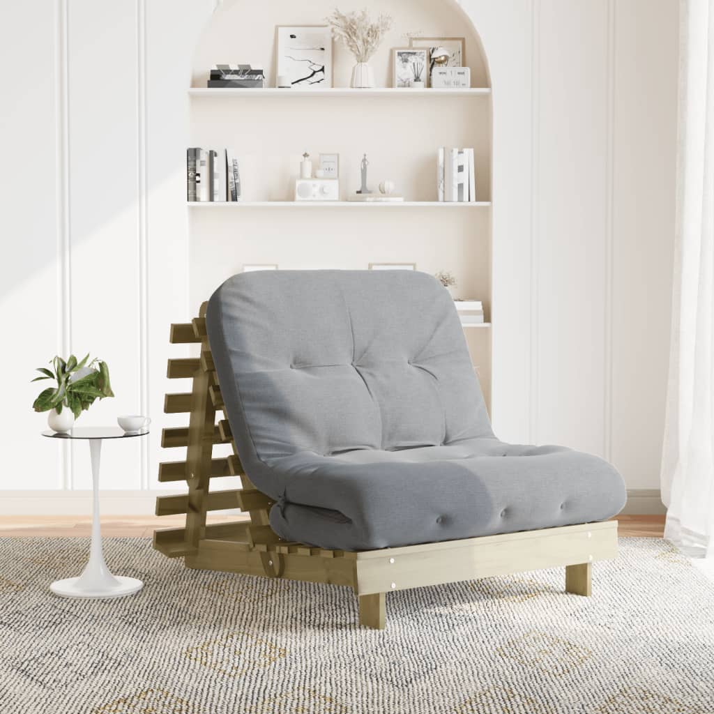 Divano Letto Futon Con Materasso Marrone Cera 80X206X11Cm Pino