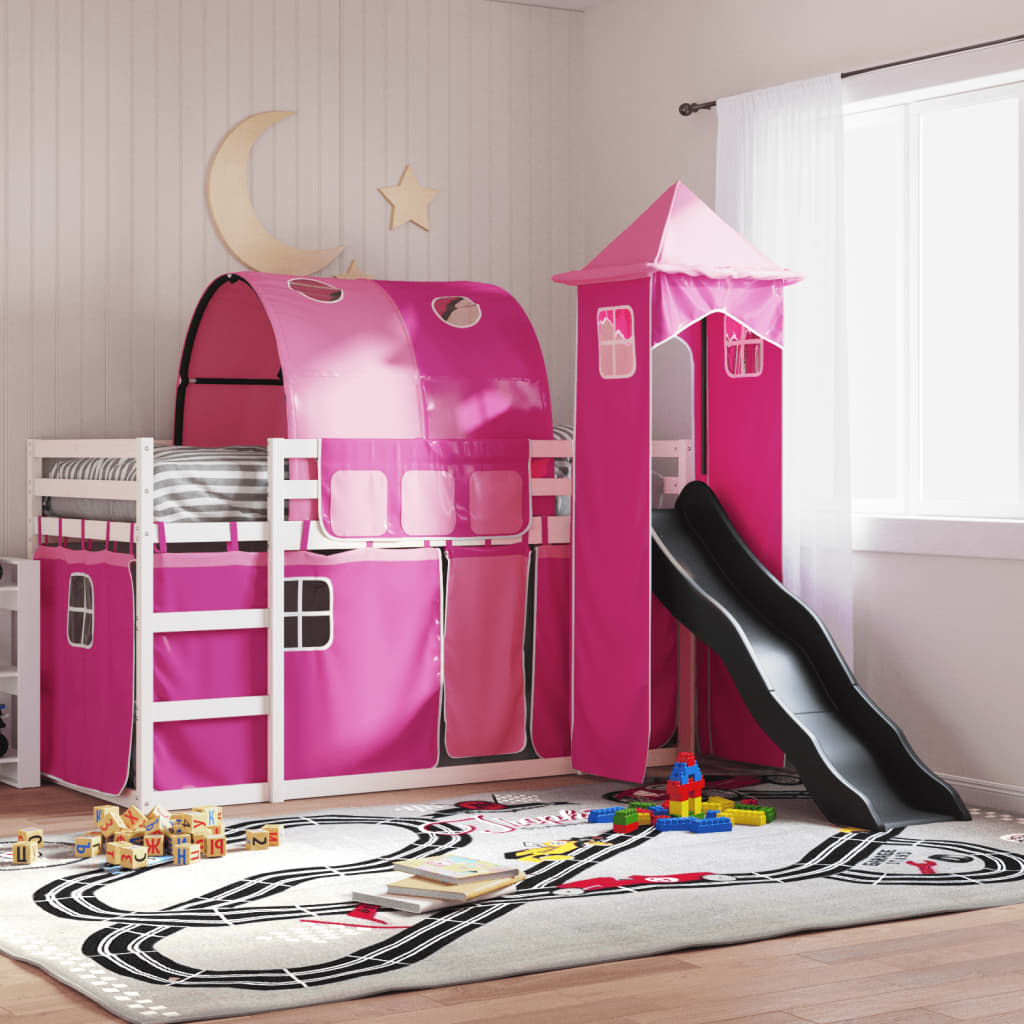 Letto A Castello Con Scivolo E Tende Rosa