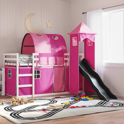 Letto A Castello Con Scivolo E Tende Rosa