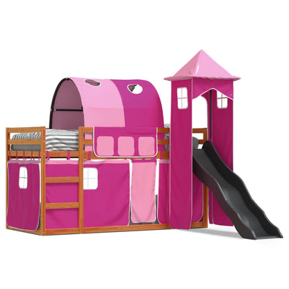 Letto A Castello Con Scivolo E Tende Rosa