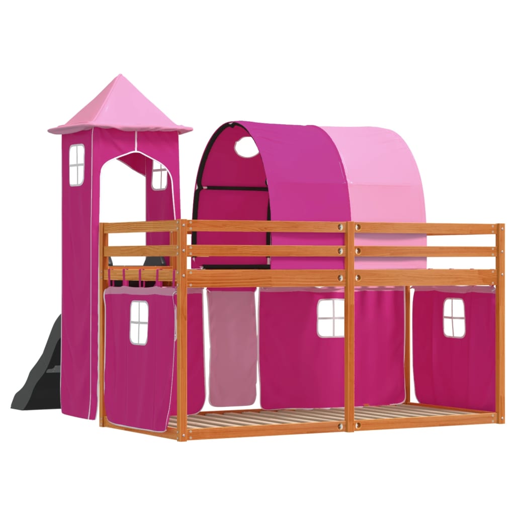 Letto A Castello Con Scivolo E Tende Rosa