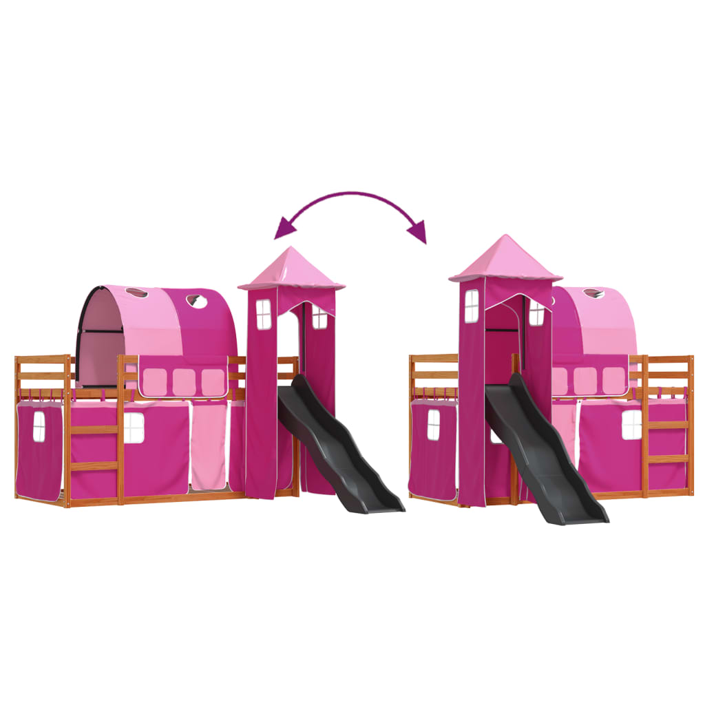 Letto A Castello Con Scivolo E Tende Rosa