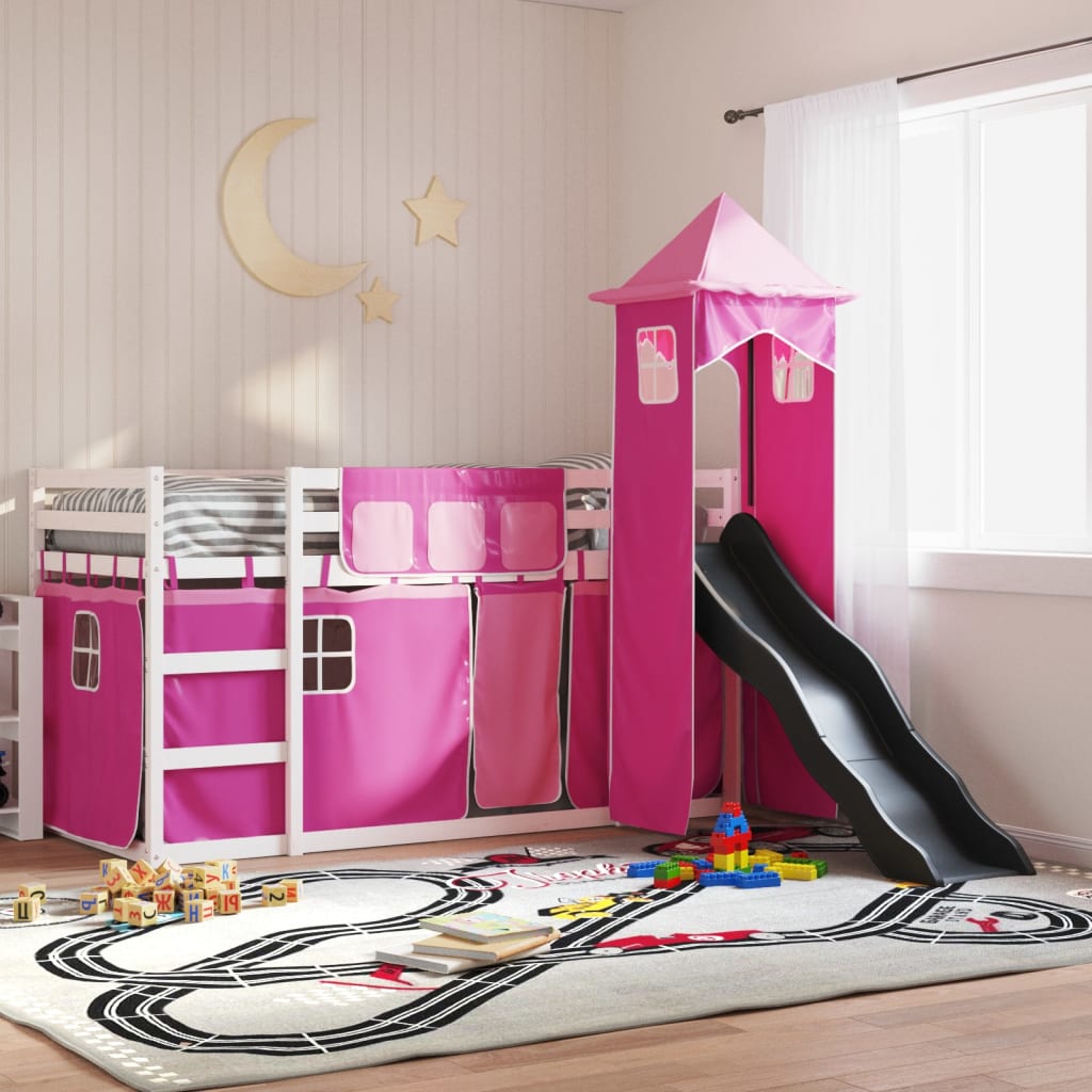 Letto A Castello Con Scivolo E Tende Rosa