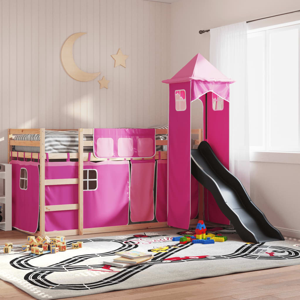 Letto A Castello Con Scivolo E Tende Rosa