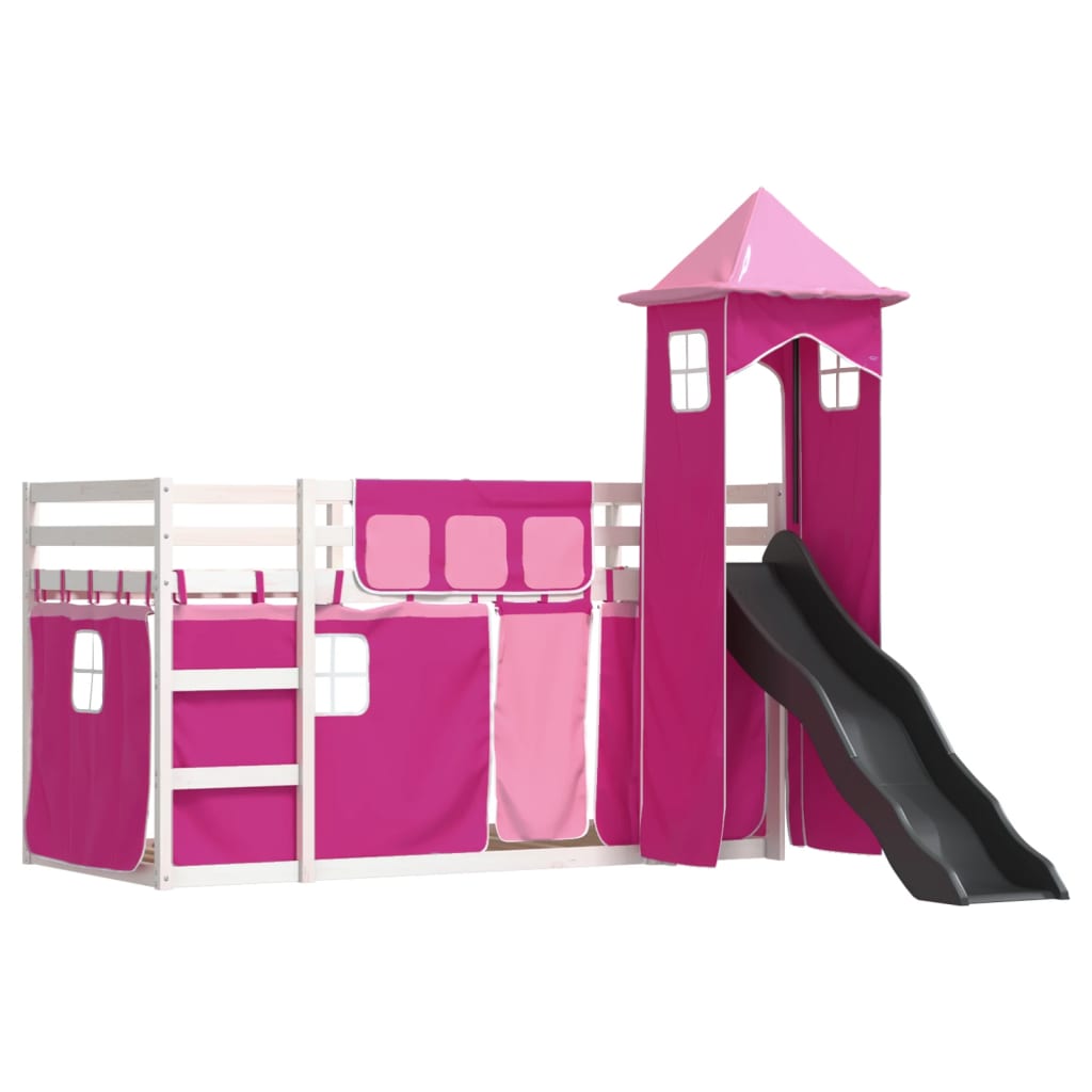 Letto A Castello Con Scivolo E Tende Rosa