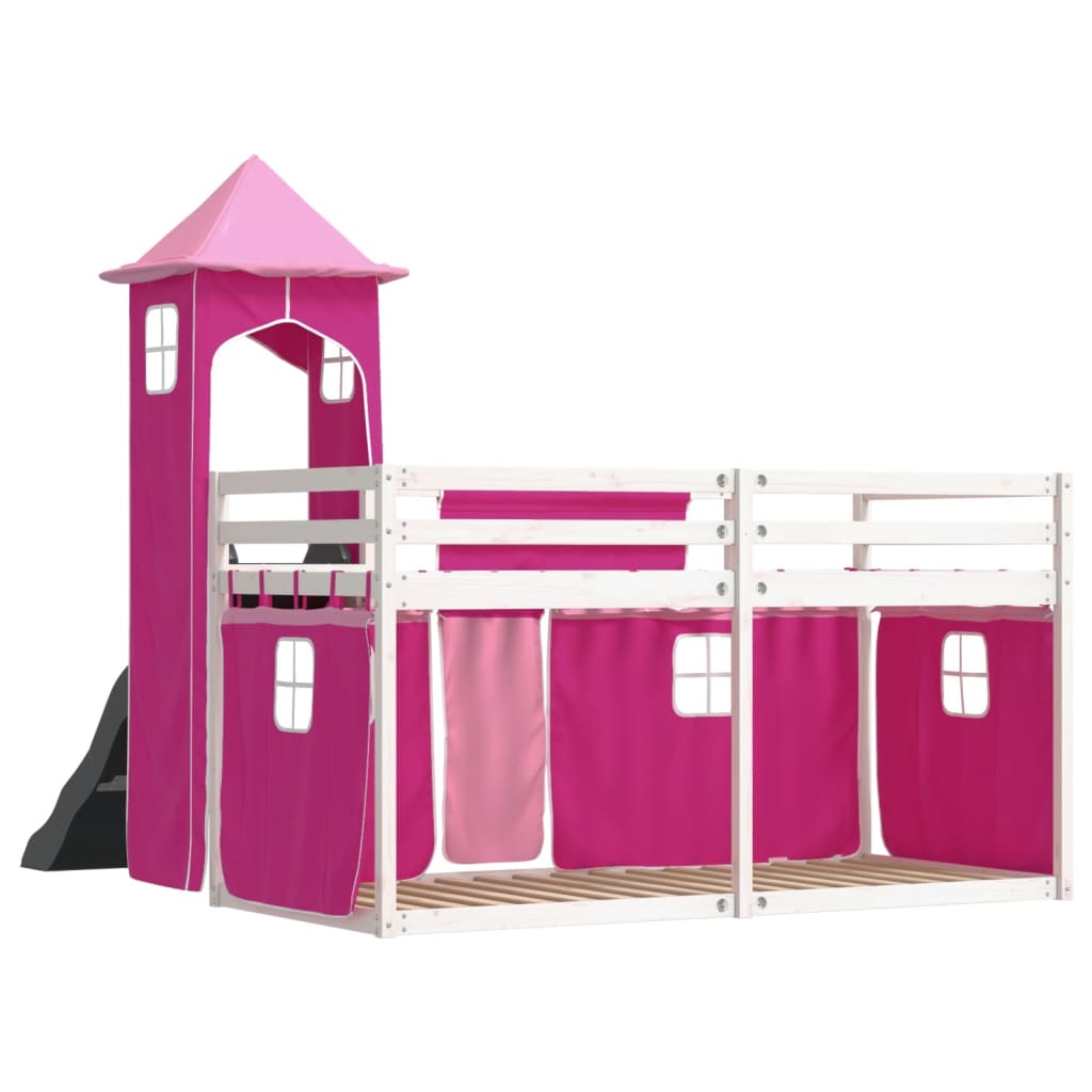 Letto A Castello Con Scivolo E Tende Rosa