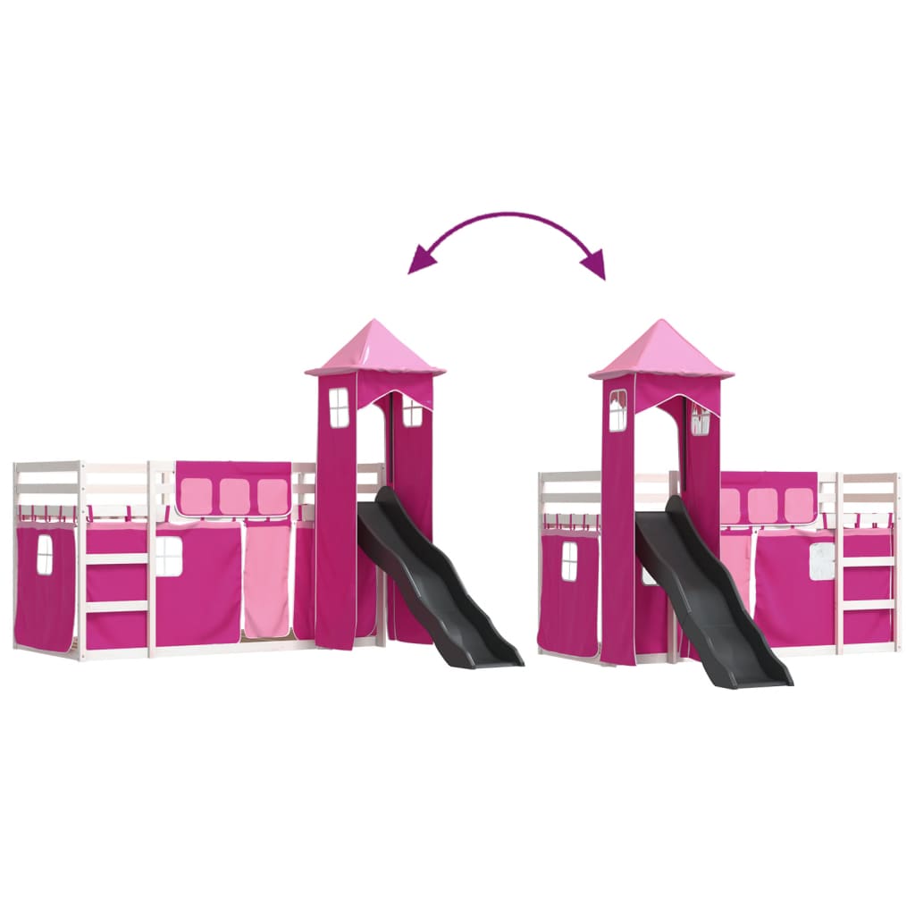 Letto A Castello Con Scivolo E Tende Rosa
