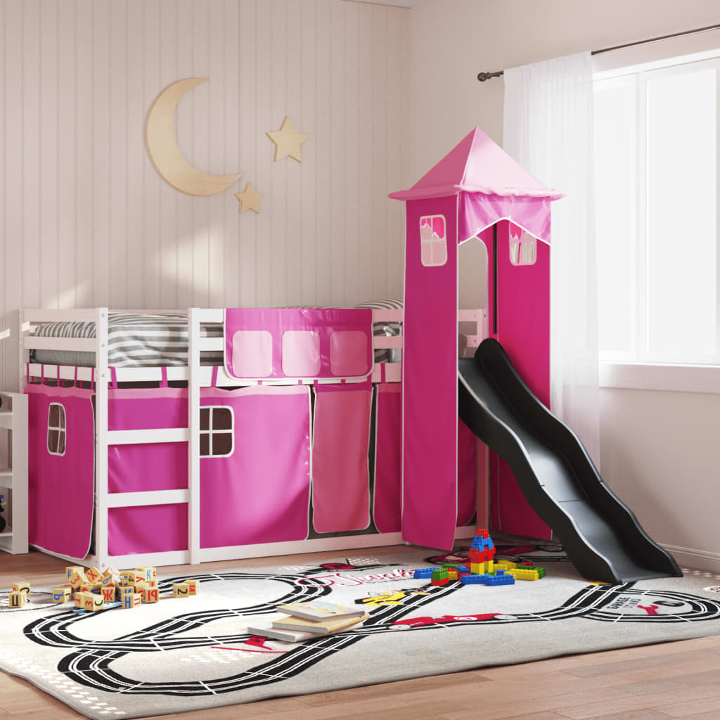 Letto A Castello Con Scivolo E Tende Rosa