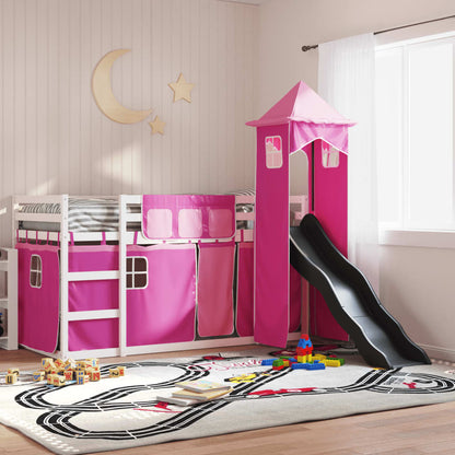 Letto A Castello Con Scivolo E Tende Rosa