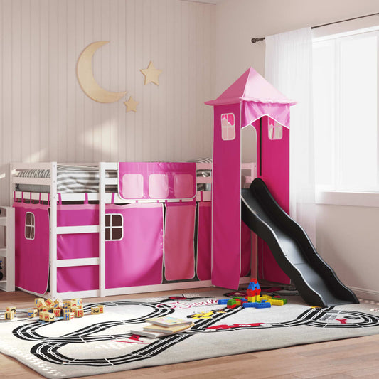 Letto A Castello Con Scivolo E Tende Rosa