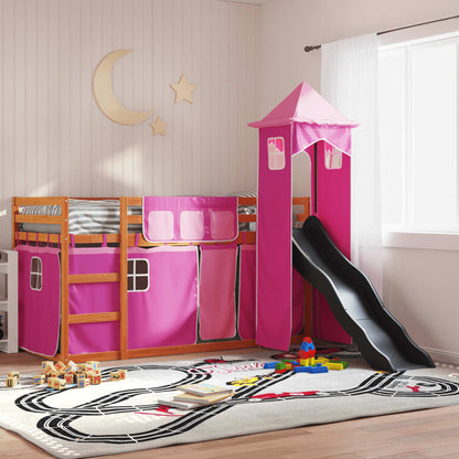 Letto A Castello Con Scivolo E Tende Rosa