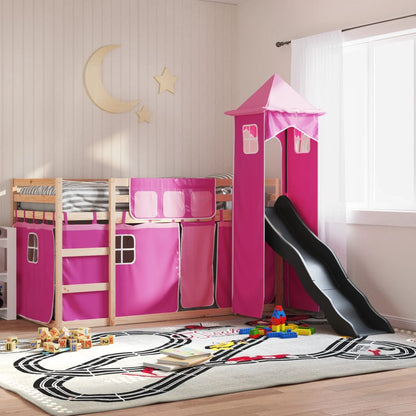 Letto A Castello Con Scivolo E Tende Rosa