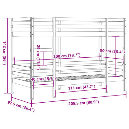 Letto A Castello Senza Materasso 90X200Cm Massello Pino