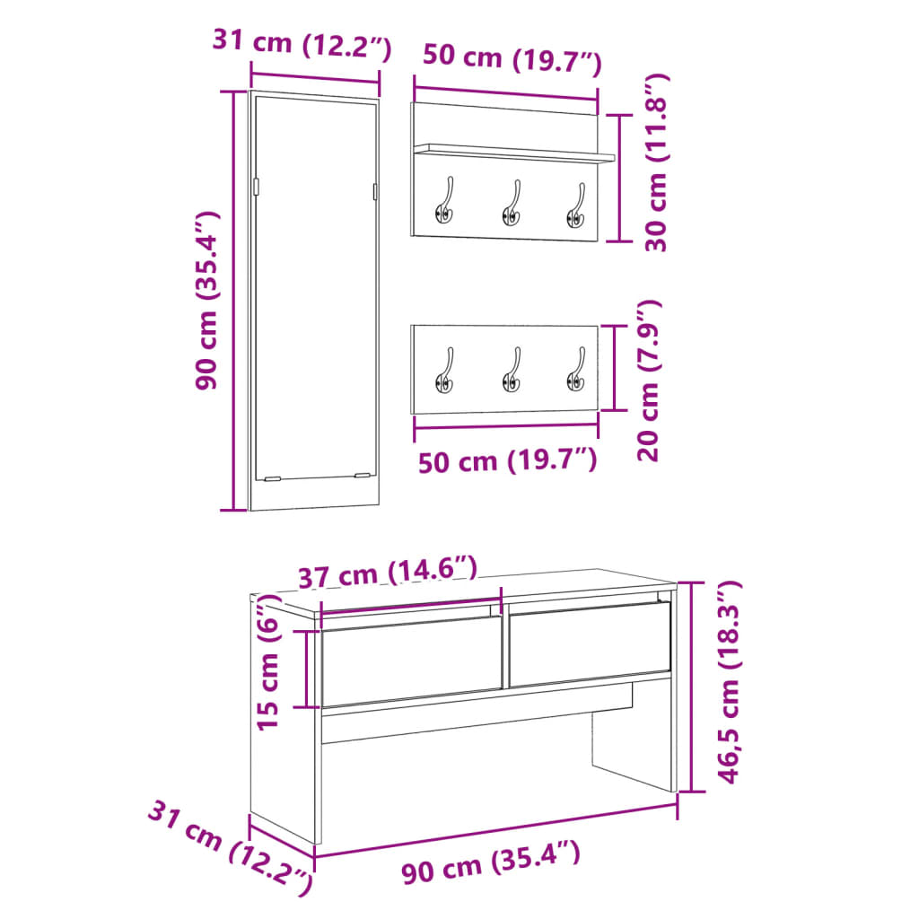 Set Mobili Da Ingresso 4 Pz In Legno Multistrato