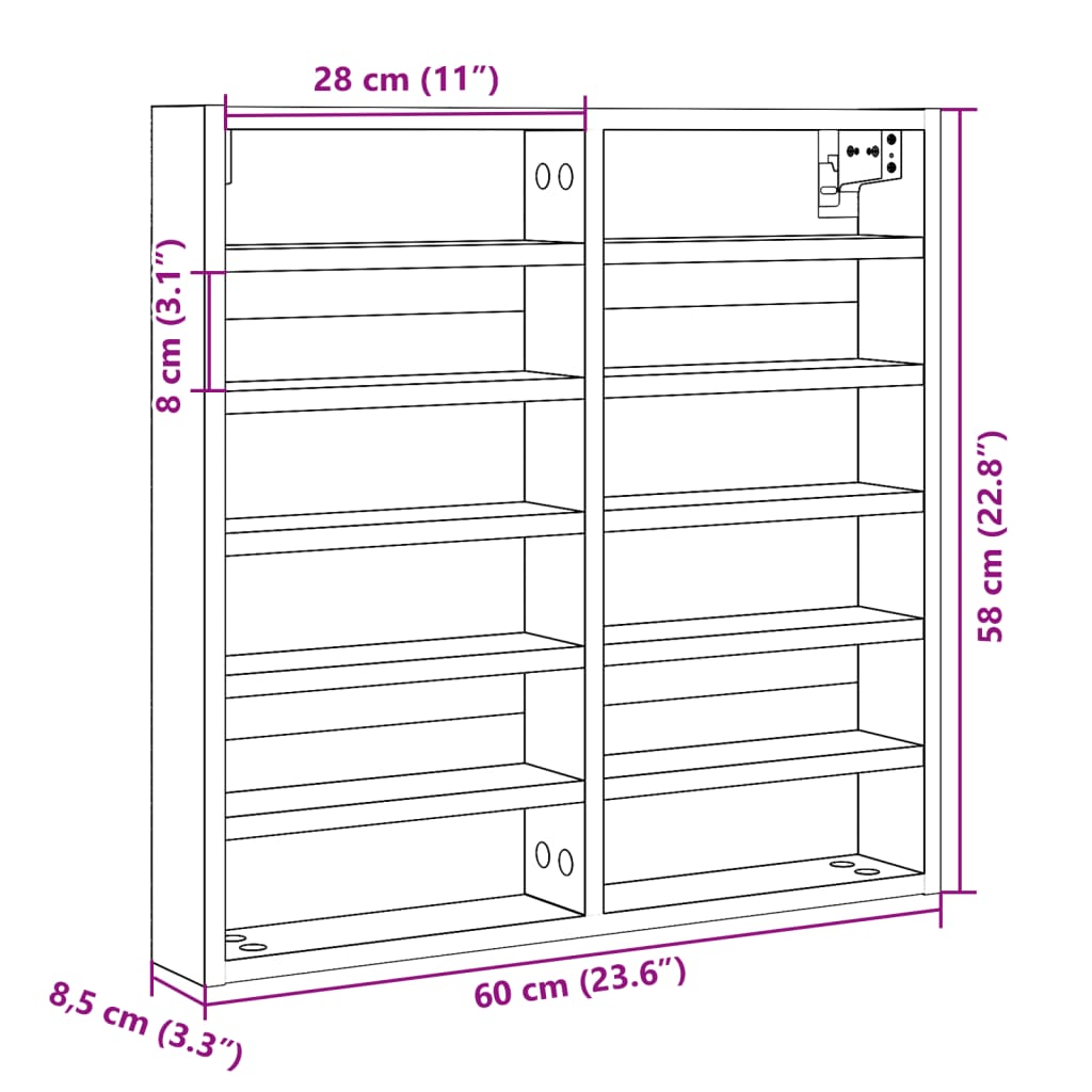 Armadietto Con Vetrina 60X8,5X58 Cm Legno Multistrato Bianco