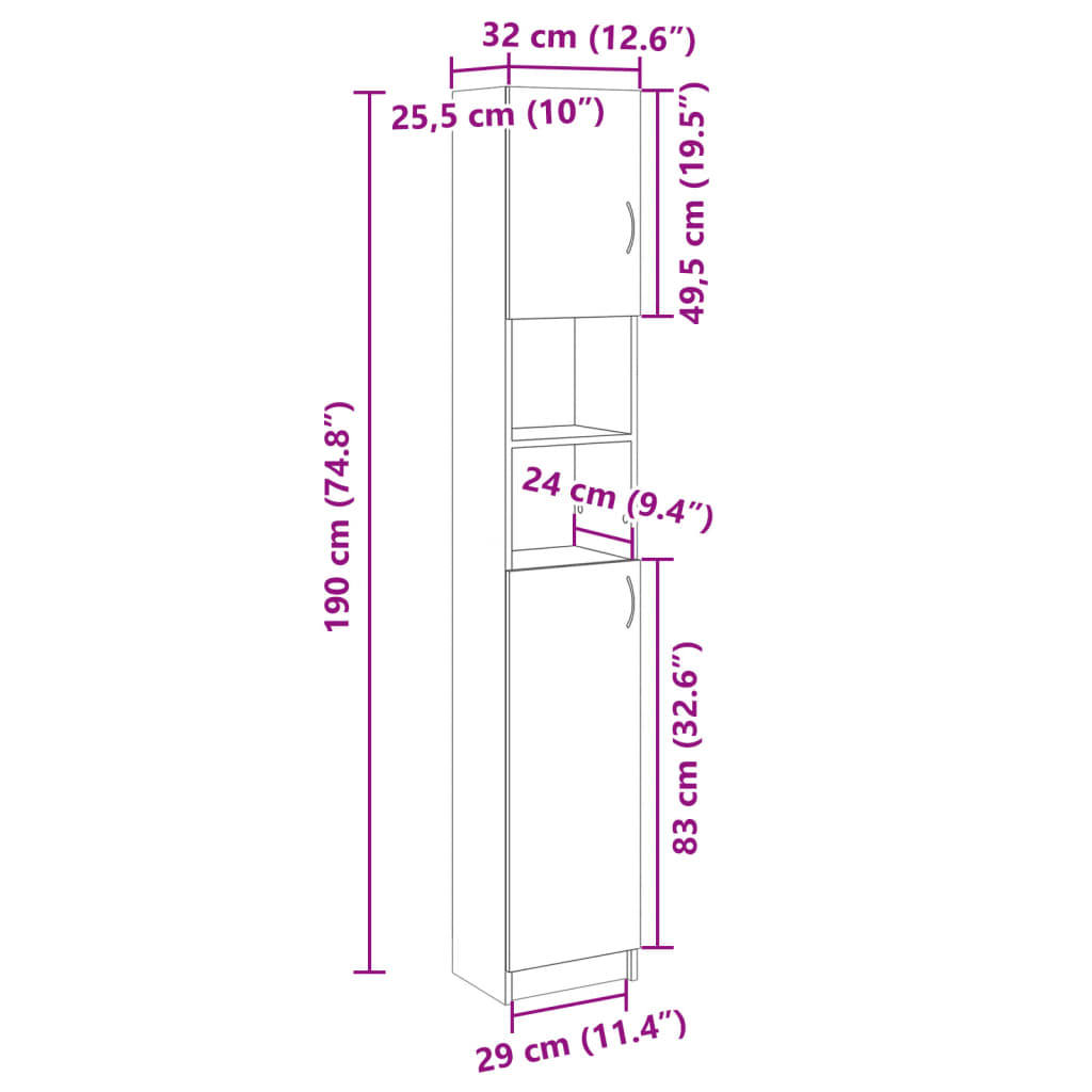 Mobile Da Bagno 32X25,5X190 Cm Legno Ingegnerizzato