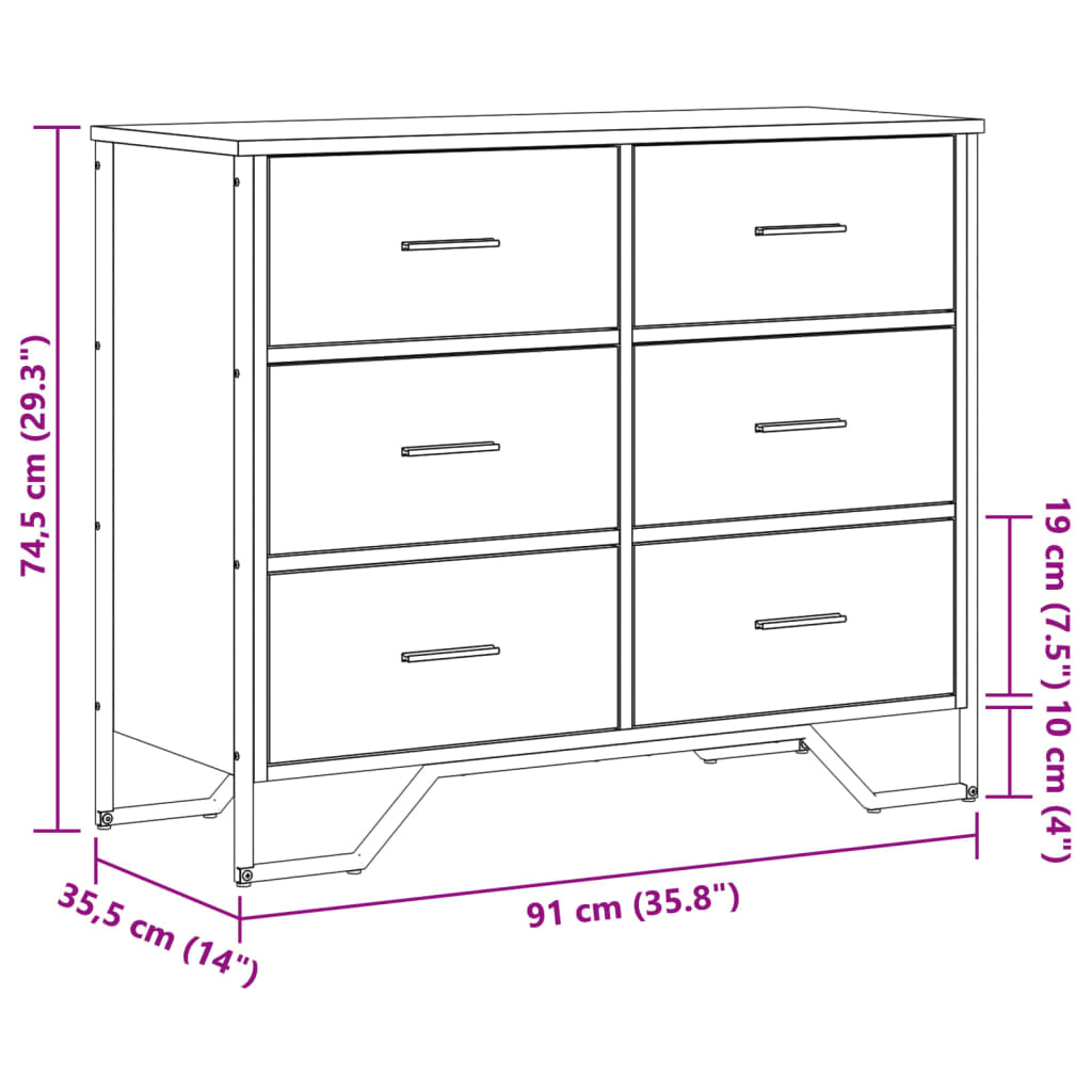 Cassettiera Rovere Sonoma 91X35,5X74,5 Cm In Truciolato