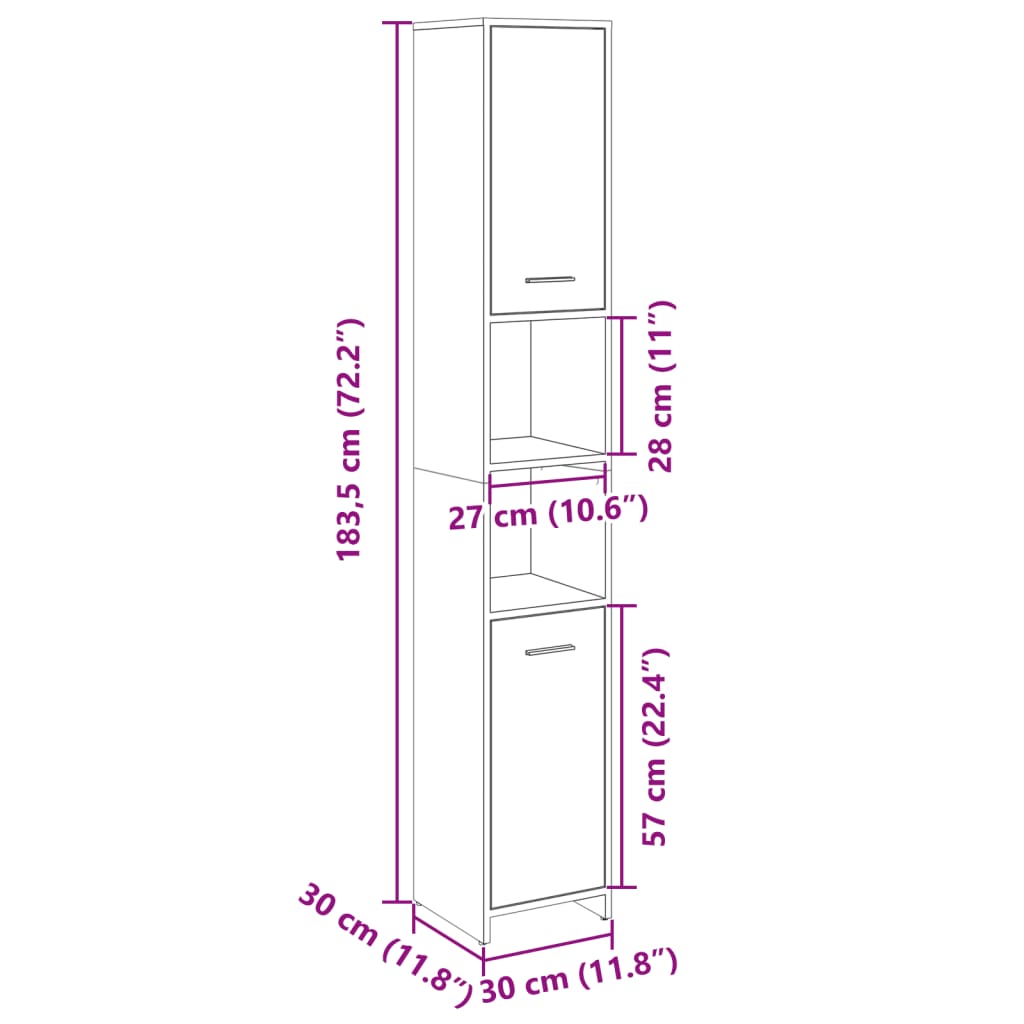 Mobile Da Bagno 30X30X183,5 Cm Legno Tecnico Rovere Sonoma