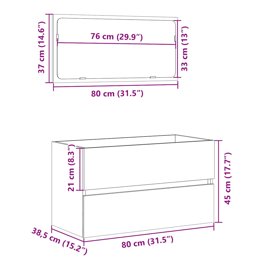 Mobile Da Bagno Con Specchio 80X38,5X45 Cm