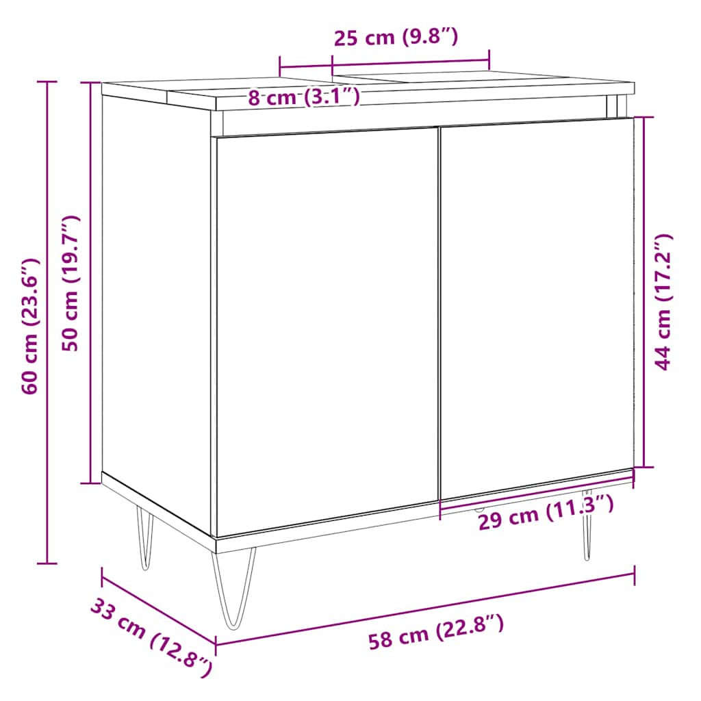 Mobile Da Bagno Rovere Sonoma 58X33X60 Cm In Legno Multistrato