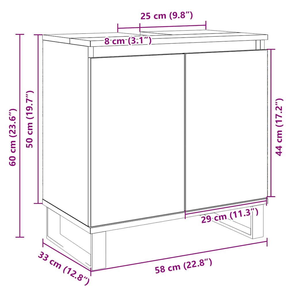 Mobile Da Bagno Rovere Sonoma 58X33X60 Cm In Legno Multistrato