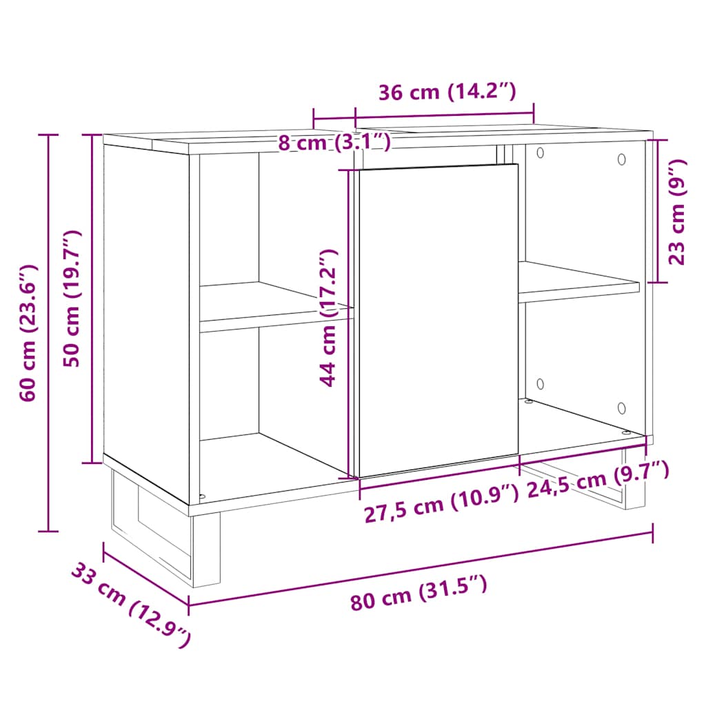 Mobile Da Bagno Rovere Sonoma 80X33X60 Cm In Legno Multistrato