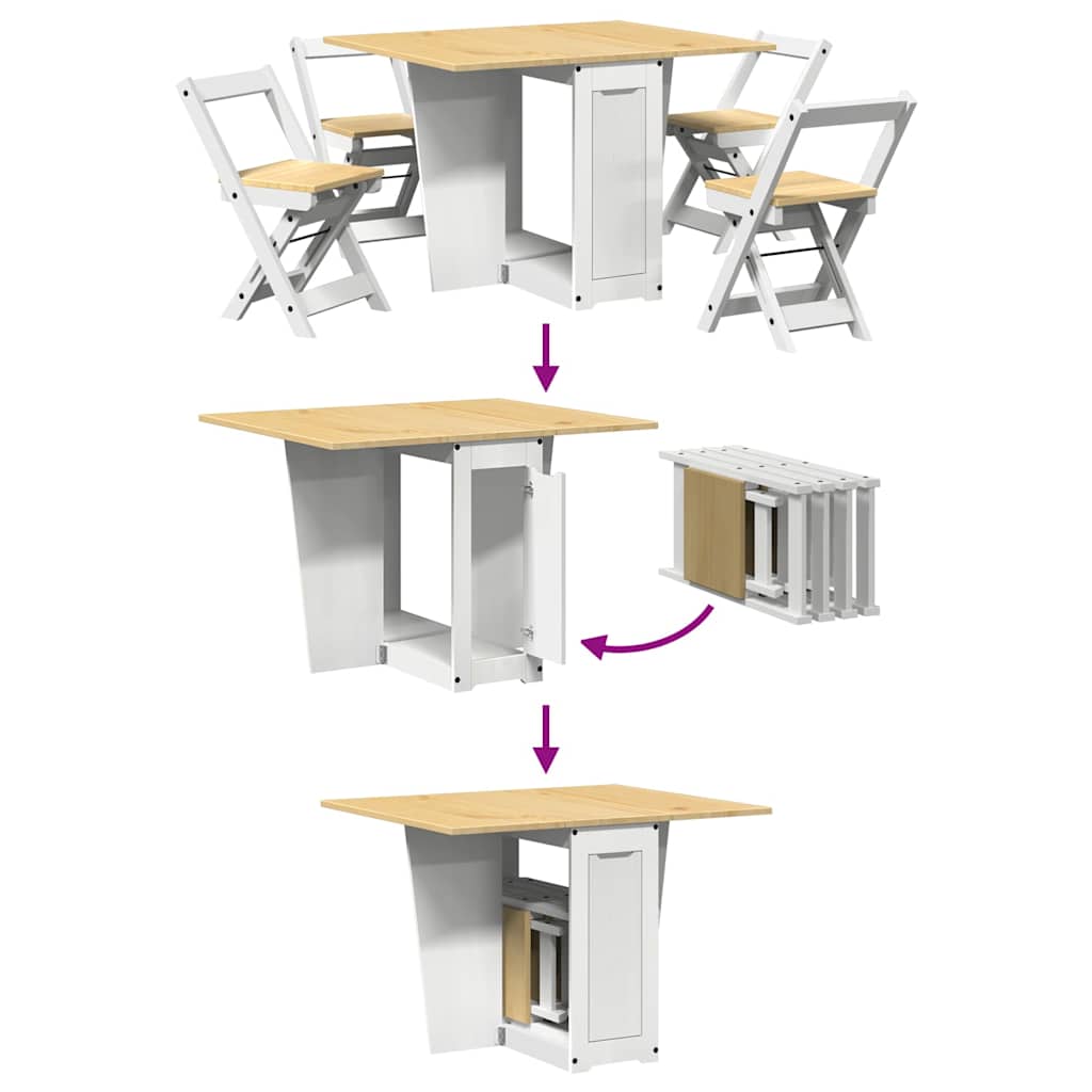 Set Da Pranzo 5 Pz Corona Pieghevole In Legno Di Pino