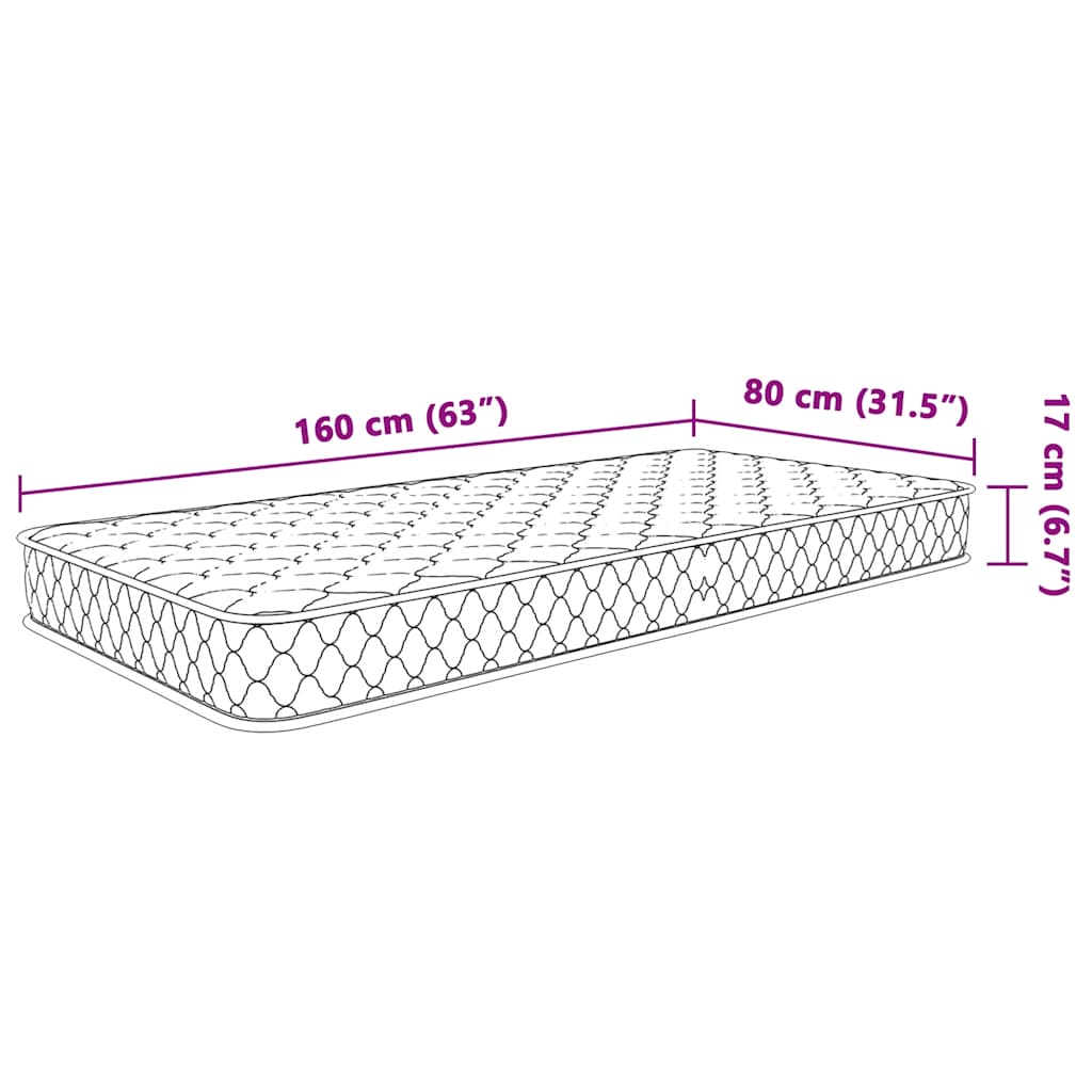 Materasso Viscoelastico Bianco 80X160X17 Cm Morbido