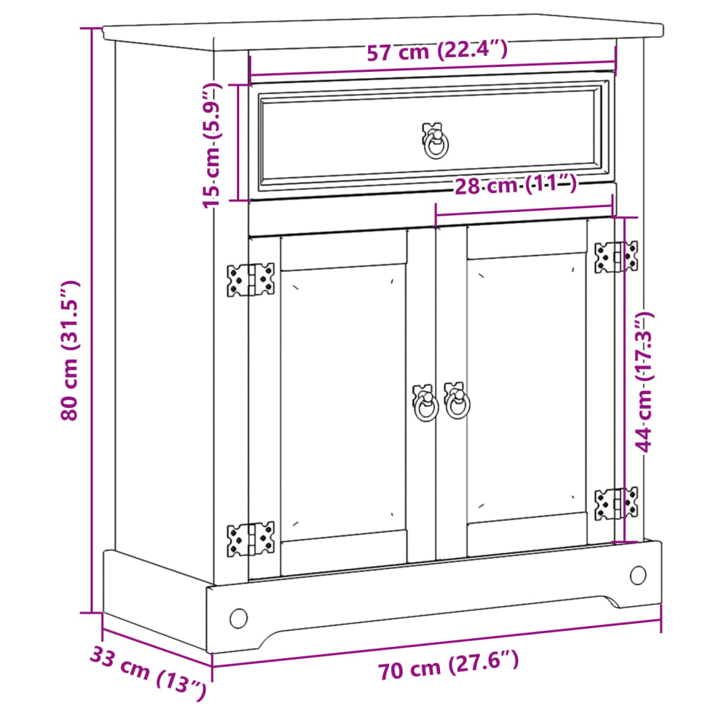 Mobile Da Bagno Corona 70X33X80 Cm In Legno Massello Di Pino