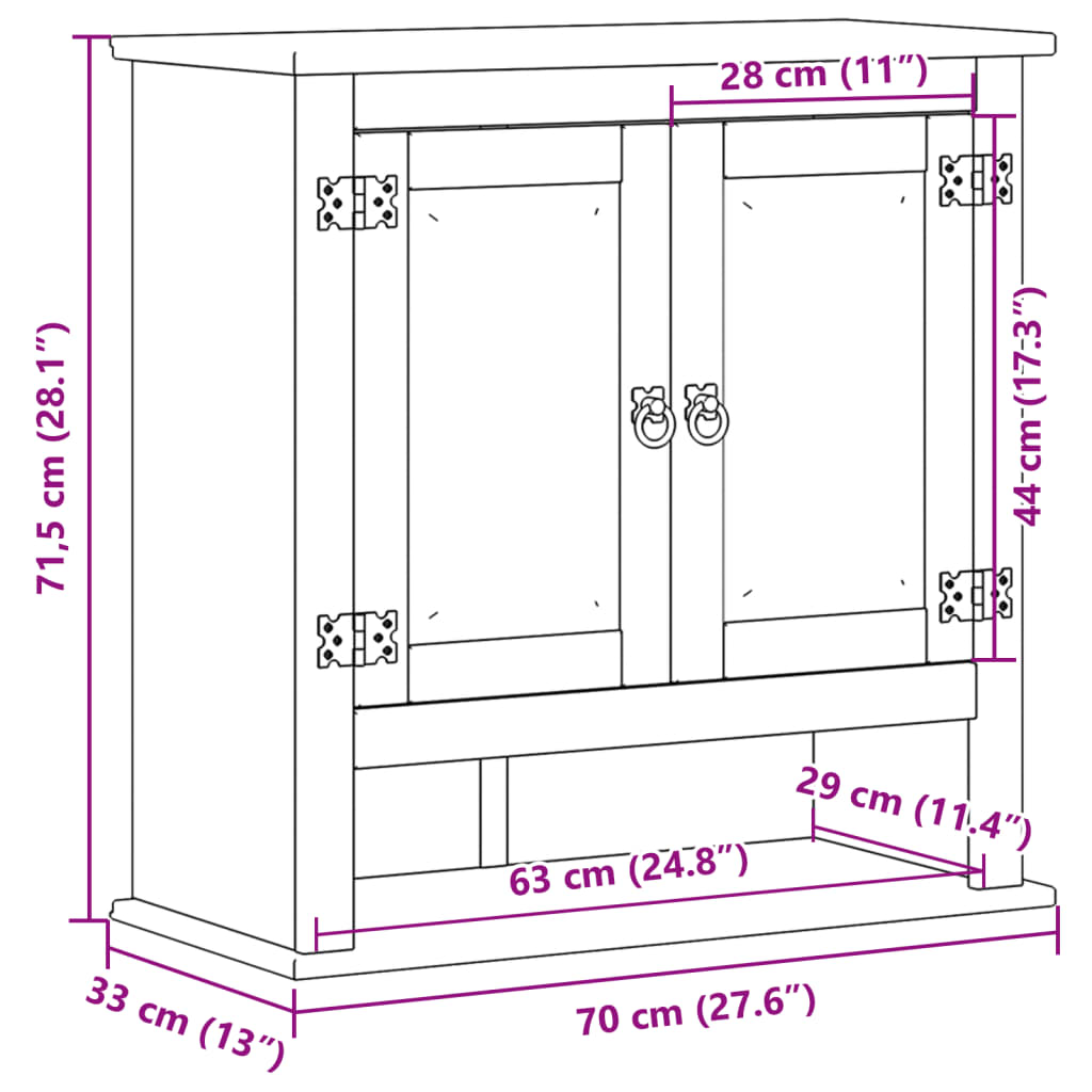 Mobile Bagno A Parete Corona 70X33X71,5Cm Legno Massello Pino
