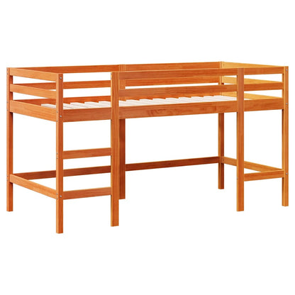 Letto Soppalco Con Scala Bambini Marrone 80X200Cm Massello Pino