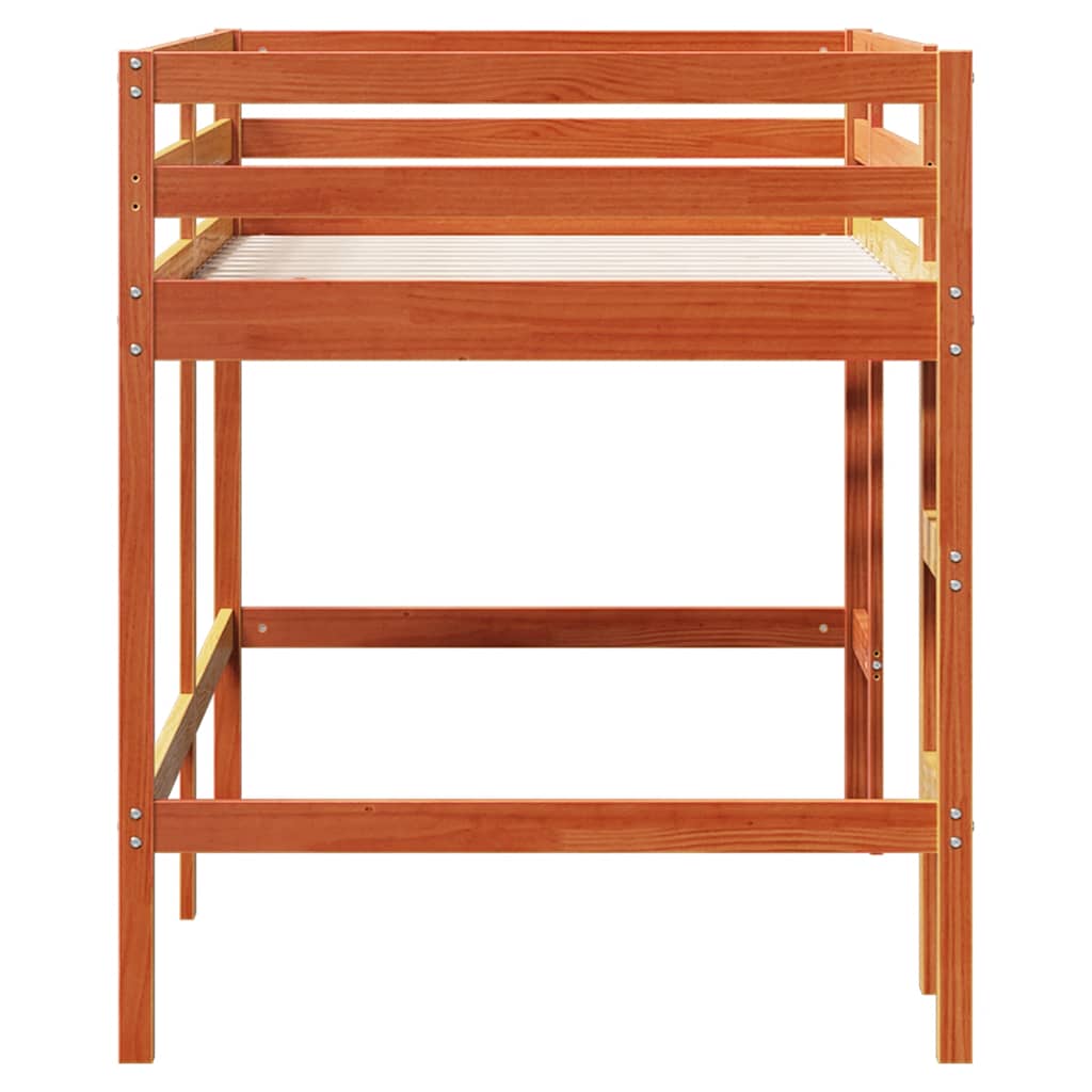 Letto Soppalco Con Scala Bambini Marrone 80X200Cm Massello Pino