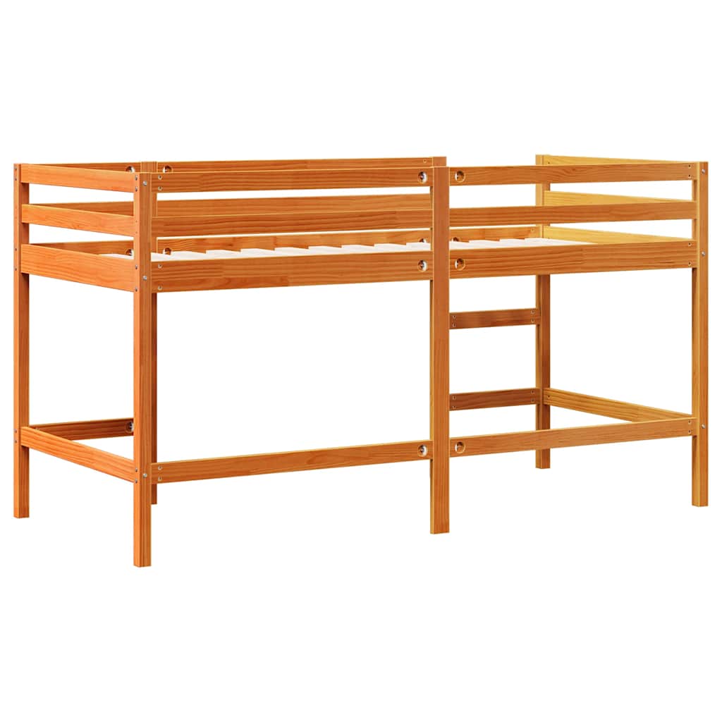 Letto Soppalco Con Scala Bambini Marrone 80X200Cm Massello Pino