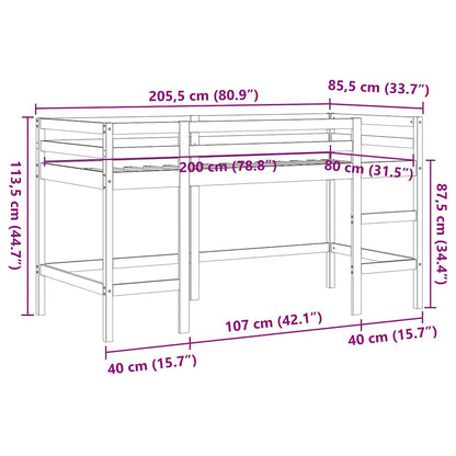 Letto Soppalco Con Scala Bambini Marrone 80X200Cm Massello Pino