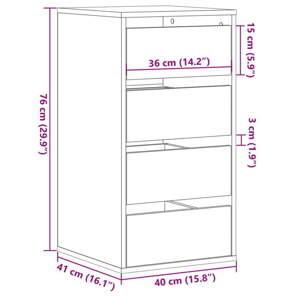 Cassettiera Angolare Grigio Sonoma 40X41X76Cm Legno Multistrato Rovere Fumo