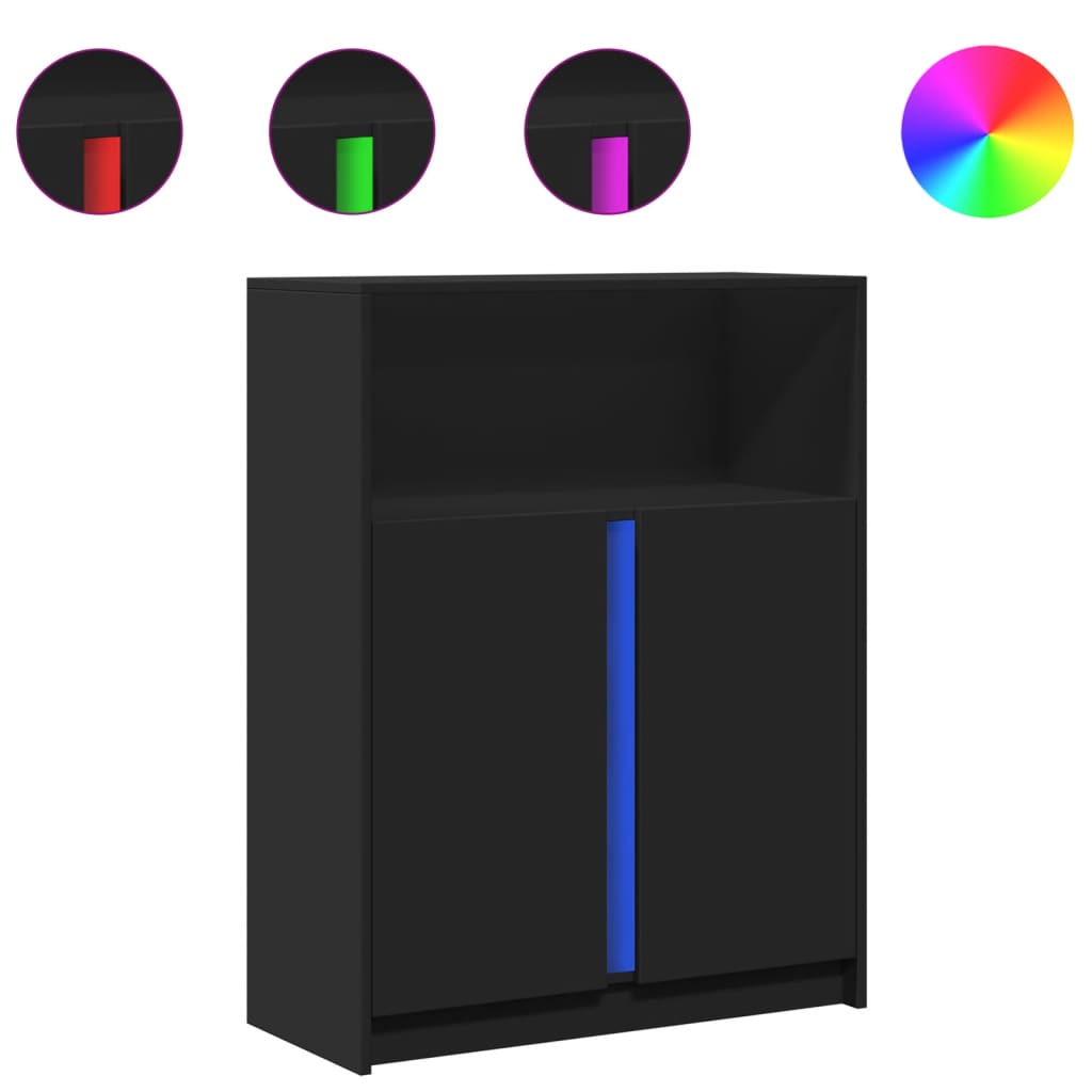 Credenza Con Led Nera 77X34X100 Cm In Legno Multistrato