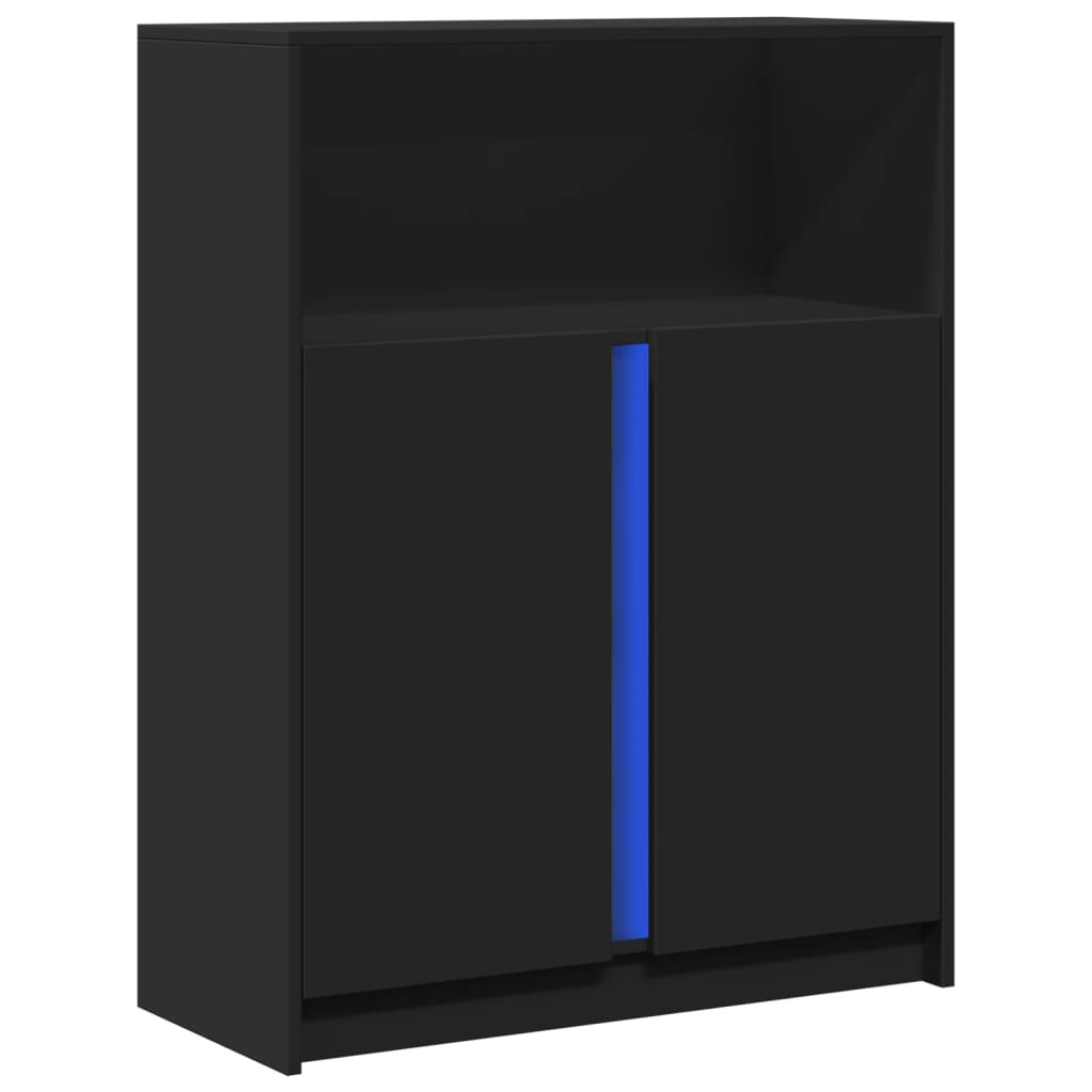 Credenza Con Led Nera 77X34X100 Cm In Legno Multistrato