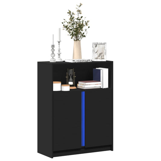 Credenza Con Led Nera 77X34X100 Cm In Legno Multistrato