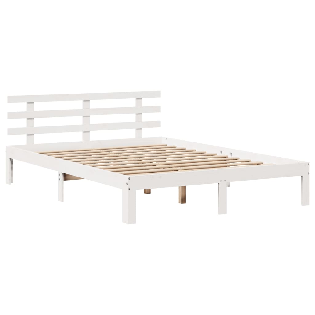 Giroletto Con Testiera Bianco 135X190 Cm Legno Massello Di Pino